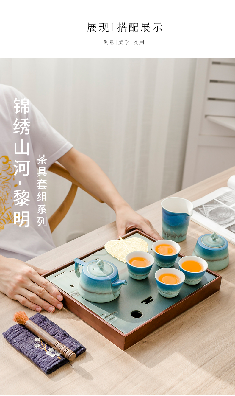 The Poly real scene tea set a small set of Japanese household contracted and I sitting room office ceramic teacup GaiWanCha kung fu