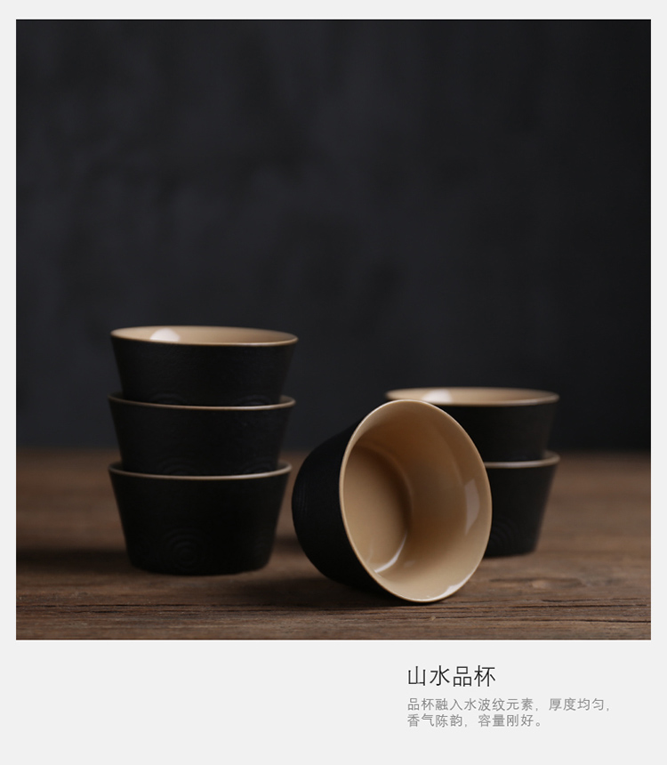 Poly real (view sample tea cup coarse pottery individual CPU master cup of black kung fu tea cups small bowl with Japanese cup mat