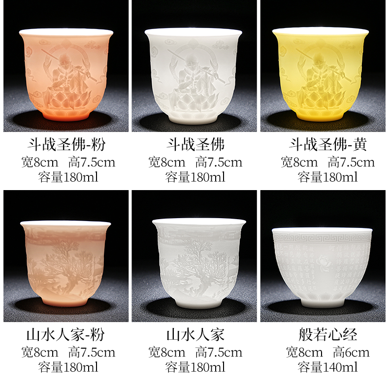 Dehua manual suet jade white porcelain kung fu tea tea set single cup tea masters cup ceramic sample tea cup, tea bowl