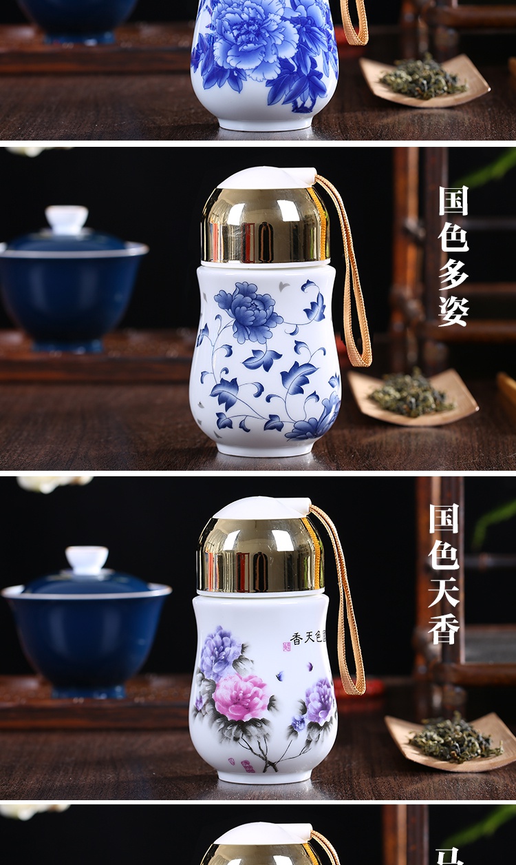 Jingdezhen ceramic vacuum cup "women with cover glass cup portable single bladder curing of blue and white porcelain cup gift mugs