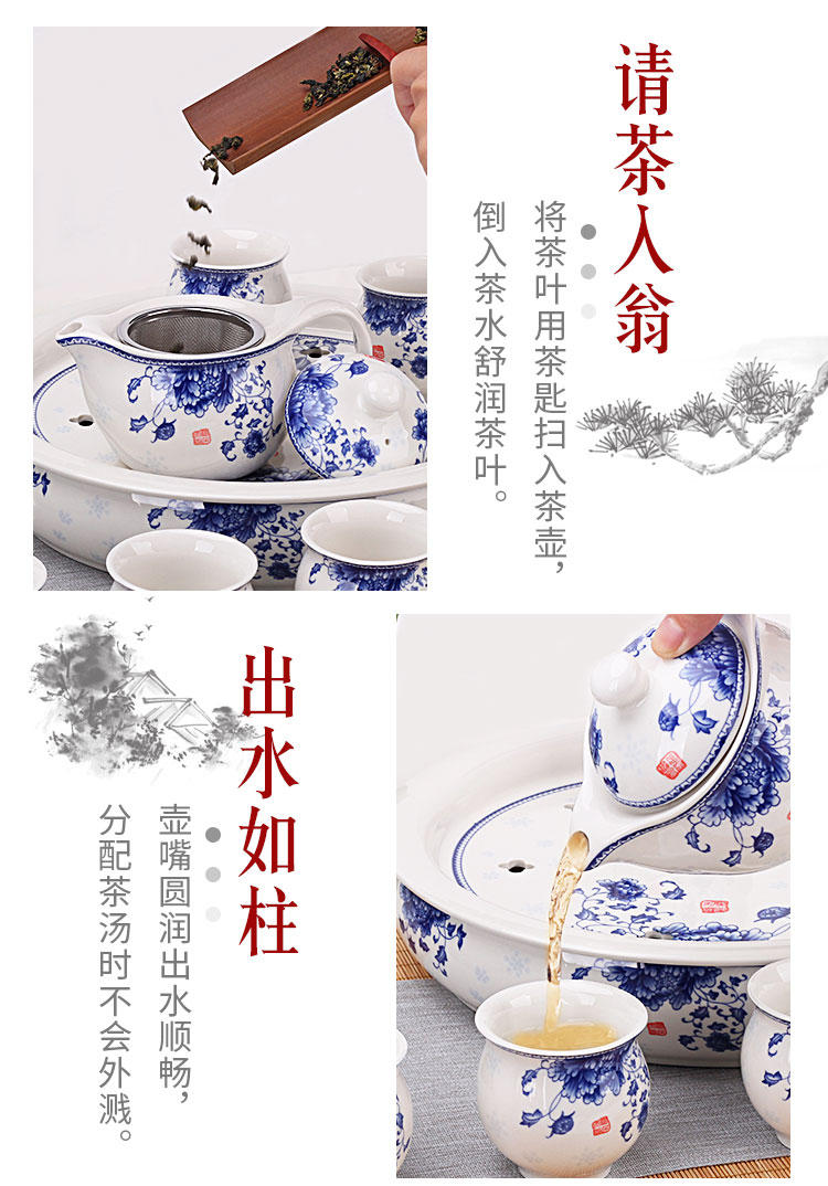 Jingdezhen ceramic tea set double anti hot large capacity personal special cup blue suit household kung fu tea cups