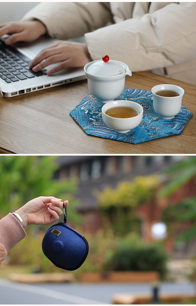 . Poly real boutique scene. Crack cup a pot of two cups of tea set household jingdezhen ceramic portable travel work