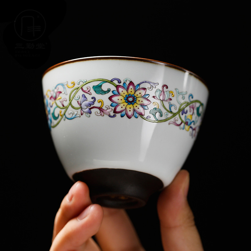 . Poly real boutique scene. Up with jingdezhen kung fu tea cups ceramic sample tea cup colored enamel master cup single CPU