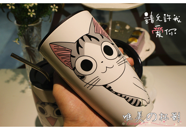 Creative express cartoon ceramic cups of milk coffee mugs move couples high - capacity spoon, drinking cup with cover
