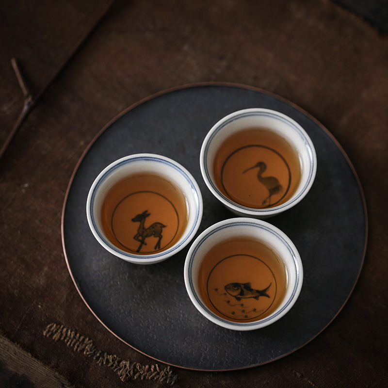 Poly real view jingdezhen blue and white hand draw sample tea cup kung fu tea cups of kung fu tea plant ash glaze small tea cups