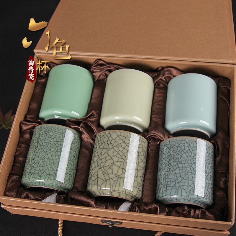 Celadon large six kung fu tea cups to welcome in a single cup of water glass with ceramic cups together scene straight expressions using color ceramic