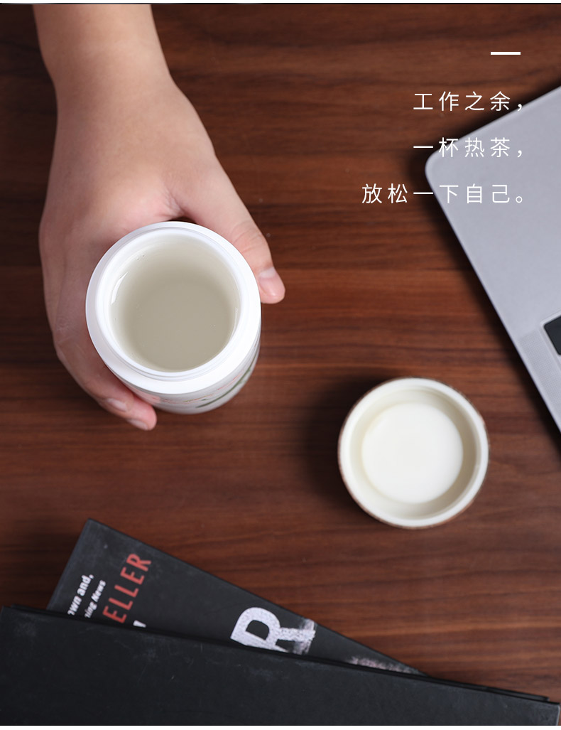 Ceramic hand - made glass vacuum cup white porcelain cup with cover with working meeting of the portable men and women drinking cups