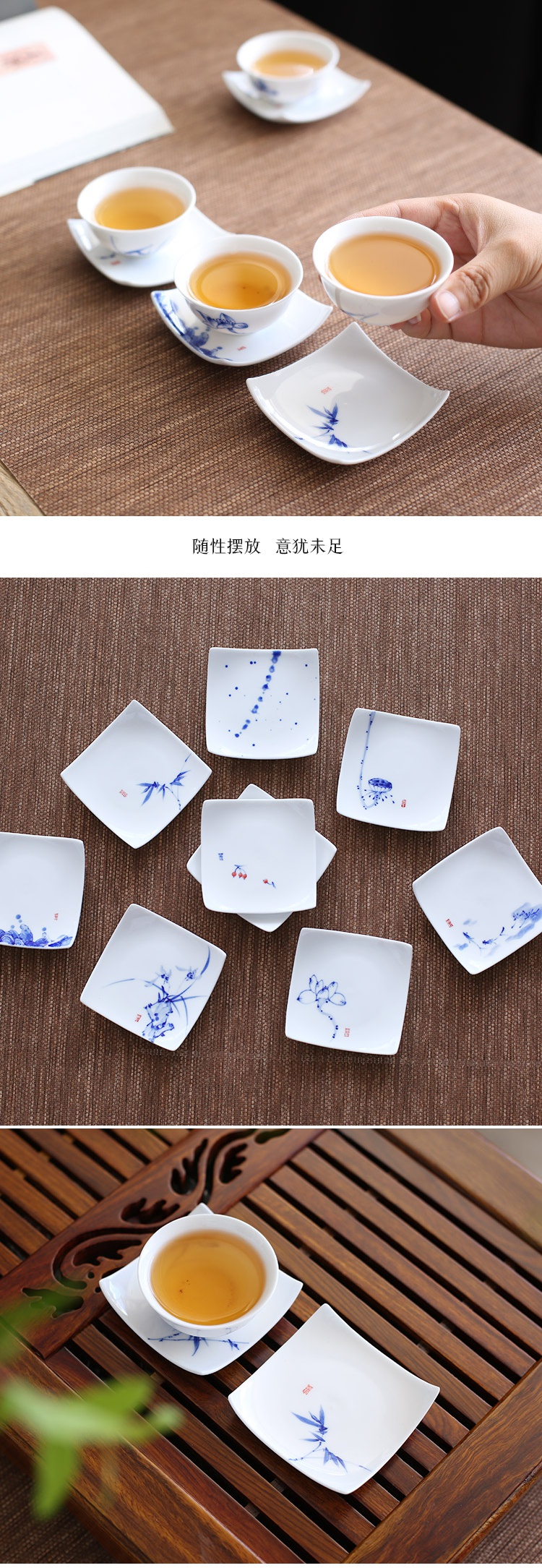 . Poly real view jingdezhen ceramic cup mat saucer hand - made kung fu tea tea with parts of blue and white porcelain insulation