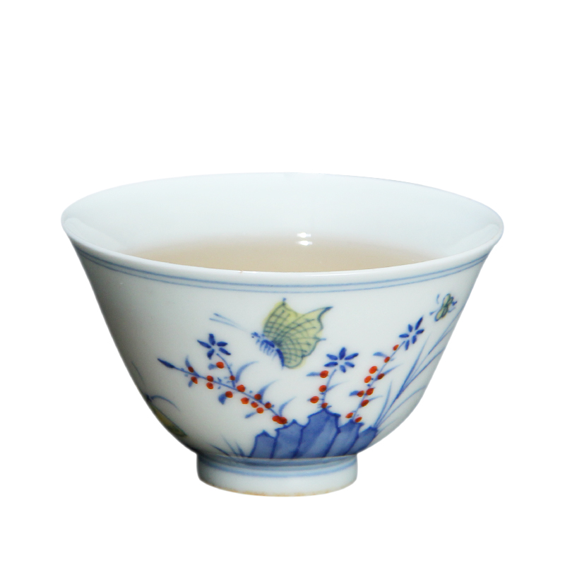 . Poly real JingDou color cup jingdezhen manual hand - made exquisite high - end sowing and ploughing cup chicken cylinder cup cup bowl