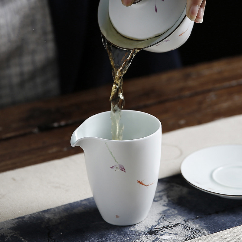 Working. Gather high - quality goods fair hand draw pastel glass ceramic tea sea scene points of tea ware jingdezhen tea celadon male S