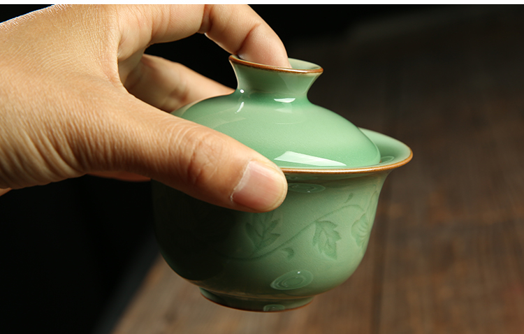 Poly real scene celadon kung fu tea cup wang wen cinnabar tire tureen ceramic bowl tea sample tea cup brother up by hand