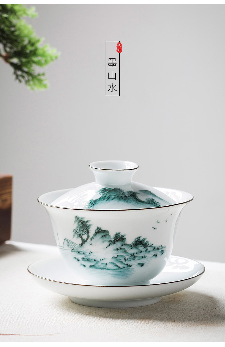 Jingdezhen ceramic hand - made only three tureen tea cups with cover plate white porcelain blue and white porcelain cup female ins contracted the cups