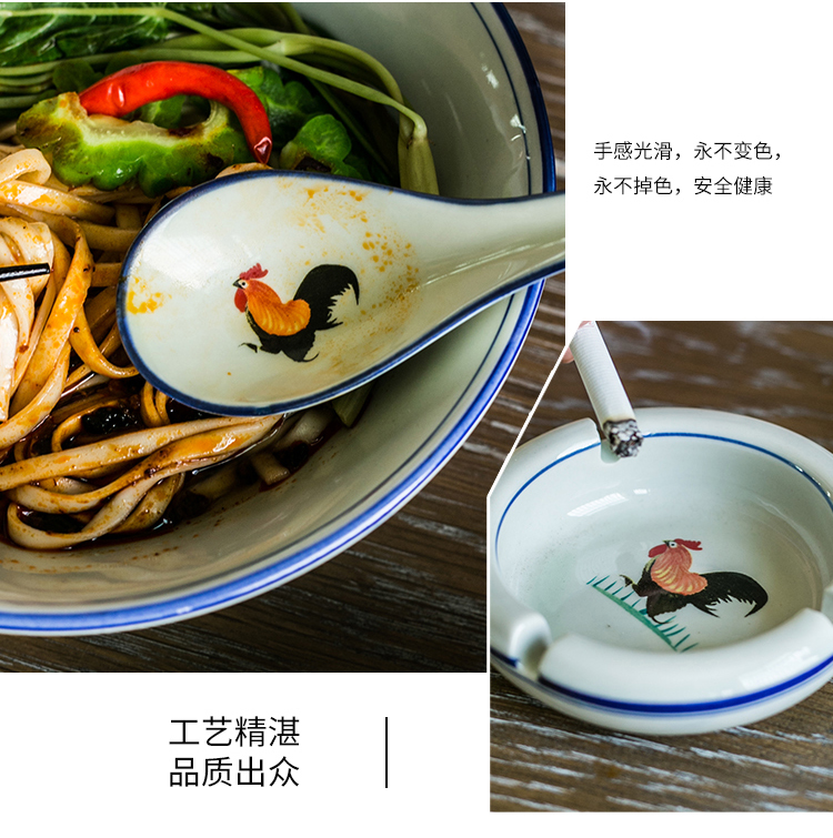 Retro nostalgia Chinese ceramic rooster large to thicken the soup bowl noodles bowl restaurant use ltd. ceramic tableware