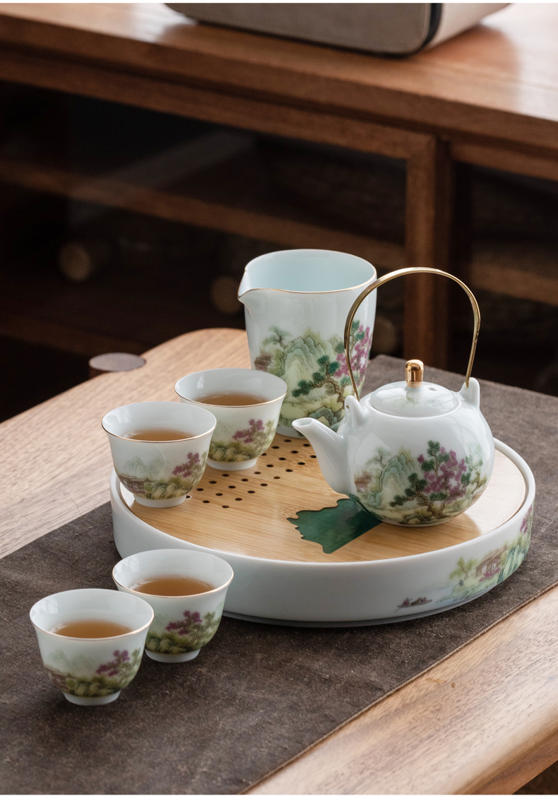 The Poly real JingYing tsing kung fu tea set suits for the sitting room is contracted dry terms plate of domestic portable tureen tao