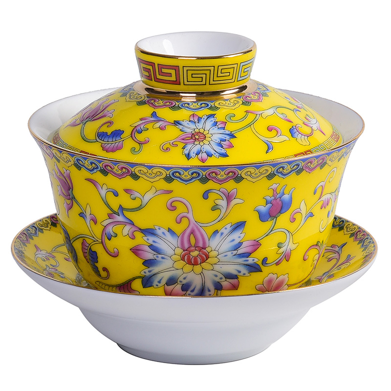 Jingdezhen ceramic colored enamel porcelain only three tureen household large single CPU not hot bowl with cover plate