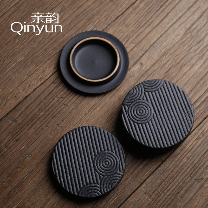 Poly real (view sample tea cup coarse pottery individual CPU master cup of black kung fu tea cups small bowl with Japanese cup mat