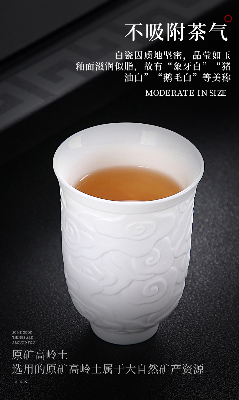 Dehua manual suet jade white porcelain kung fu tea tea set single cup tea masters cup ceramic sample tea cup, tea bowl