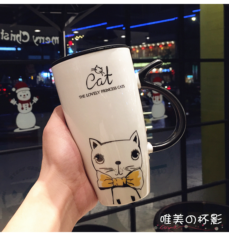 The Cat is lovely water glass ceramic keller office individuality creative picking milk coffee cup with cover the spoon