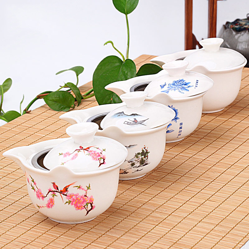 Travel kung fu tea set suit portable a pot of a glass of two large blue and white porcelain cup hand grasp pot three tureen