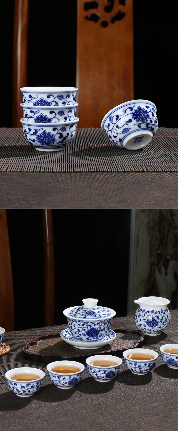 The Poly real view jingdezhen hand - made sample tea cup single cup small single blue and white porcelain ceramic household kung fu tea cups