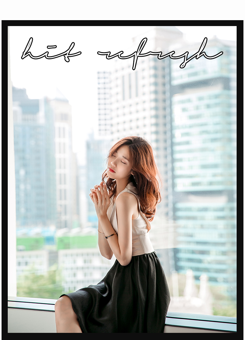 Không gian ngôn ngữ Hàn Quốc hè 2019 Phụ nữ mới Phiên bản Hàn Quốc của váy cổ chữ V gợi cảm eo cao là váy không tay mỏng - Váy eo cao đầm sơ mi thắt eo