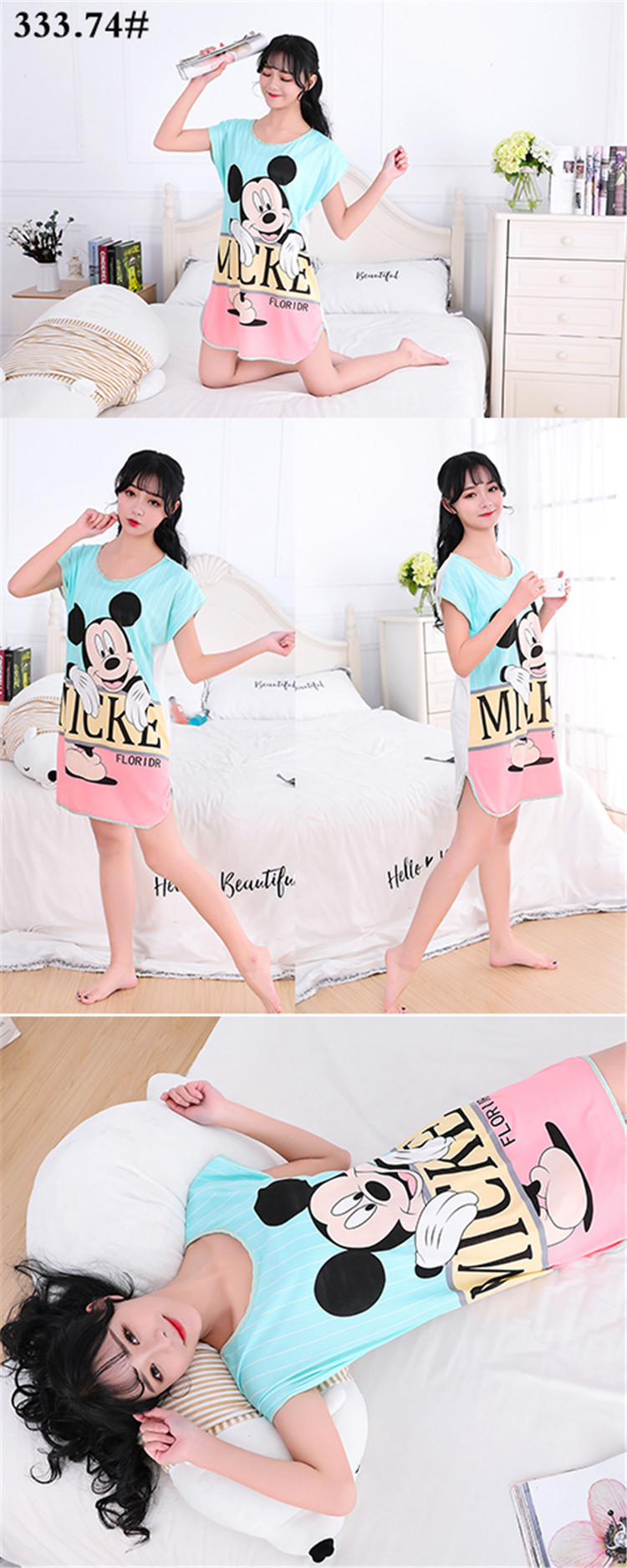 9.9 đặc biệt cung cấp phụ nữ mùa hè phần mỏng đồ ngủ dễ thương cartoon nightdress dress lỏng nhà thường dịch vụ