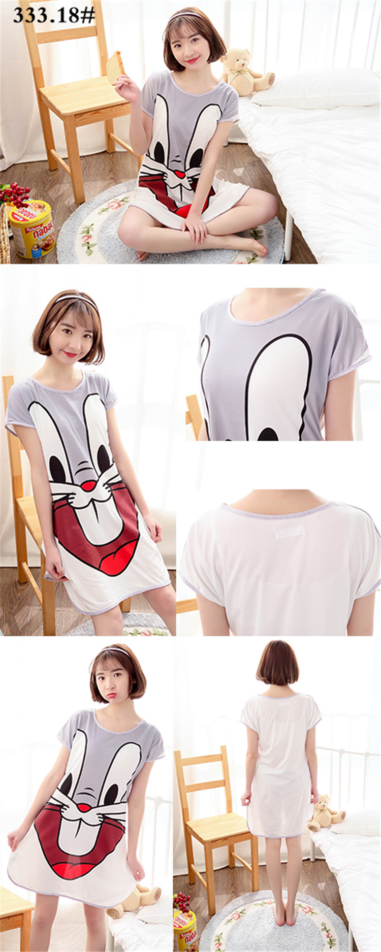 9.9 đặc biệt cung cấp phụ nữ mùa hè phần mỏng đồ ngủ dễ thương cartoon nightdress dress lỏng nhà thường dịch vụ