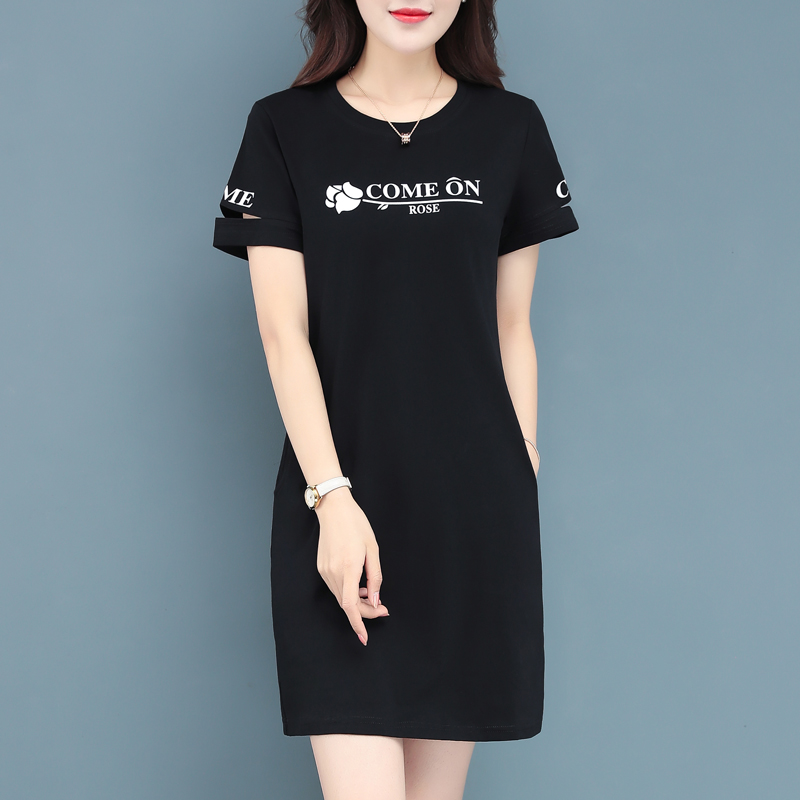 Short-sleeved T-shirt top 2022 new summer dress large size large version loose Korean version cotton mid-length T-shirt women's tide