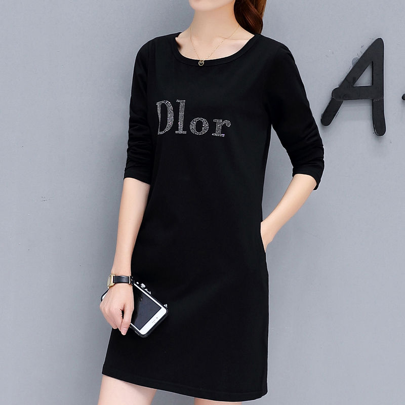 Pure cotton medium long - range blouse large - yard women's long - sleeve T - shirt and loose in 2023 spring and autumn new style