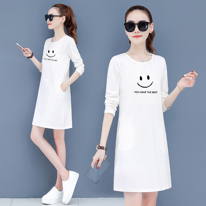 Pure cotton long-sleeved T-shirt women's top mid-length version spring and autumn large size women's loose Korean version trendy autumn and winter cover belly base