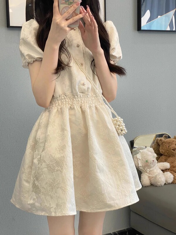 French-Style Cute Fairy Waist-Cinching Dress for Women, 2026 Autumn New Tea Break Sweet Girly Dress