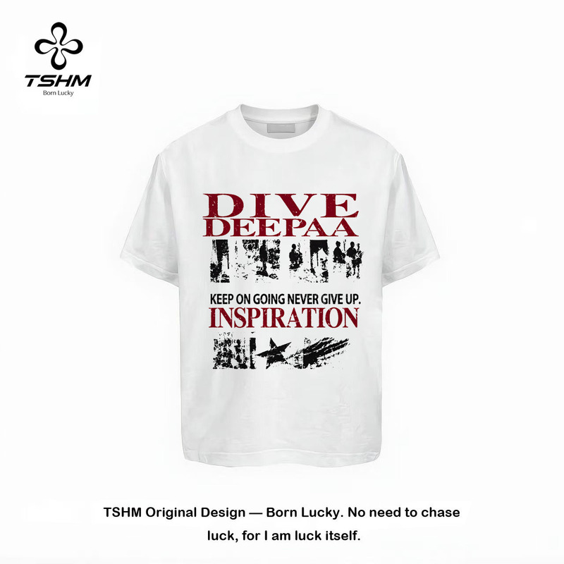 Born with Good Luck, Heavy Double Yarn Pure Cotton American-Style Letter Short-Sleeve Summer Unisex Street T-Shirt with Print, Niche Trendy for Men and Women