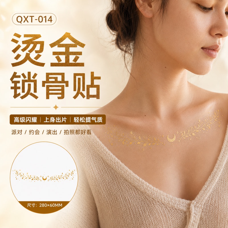 Gold Foil Collarbone Tattoo Stickers for Women, Waterproof and Long-Lasting Temporary Tattoos for Concerts, Music Festivals, Photo Shoots, and Parties Gold Foil Collarbone Tattoo Stickers for Women, Waterproof and Long-Lasting Temporary Tattoos for Concerts, Music Festivals, Photo Shoots, and Parties