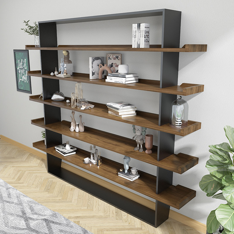 Solid Wood Bookshelf Log Living Room Shelf Containing Retro Office Brief Exhibition Shelf Shelf shelf to ground floor