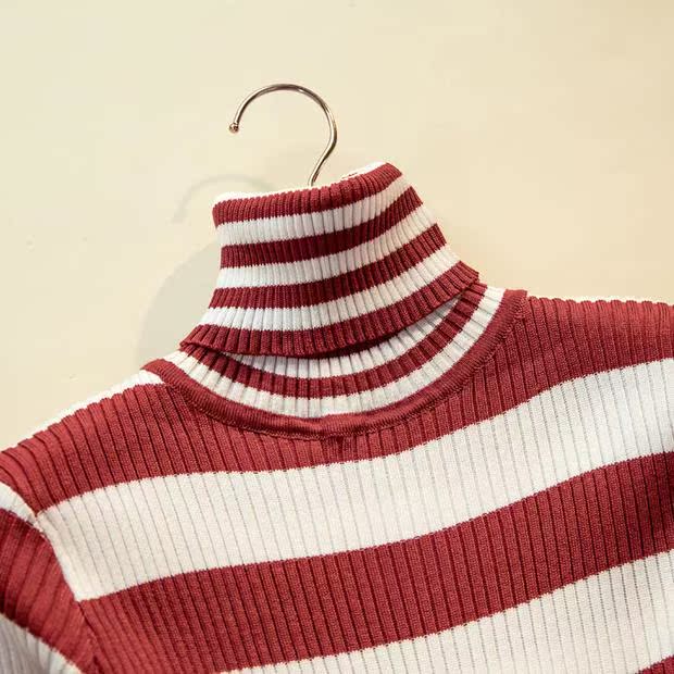 Áo len cổ cao mùa thu mỏng thời trang hoang dã tay áo dài sọc áo len mỏng phần áo sơ mi nữ áo khoác len cardigan nữ