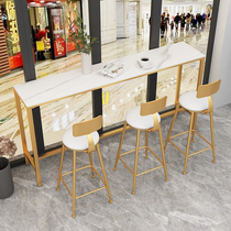 Nordic marble bar table Household balcony partition Milk tea shop high-legged table and chair against the wall Bar table long table