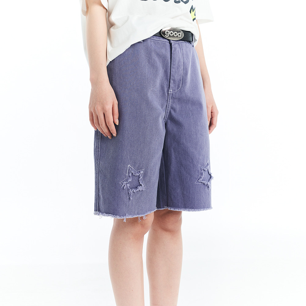 Nice store MeihaoStore light grey purple good embroidered with star cloth to make old denim shorts