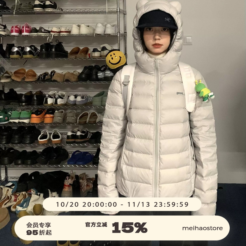Meihaostore Bear Ears Hooded Basic Style ins Ribbed down Jacket