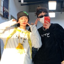 Good store MeihaoStore hand-painted good printed T-shirt round neck pullover long sleeve black and white basic inner match