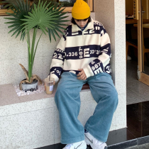 Good store meihaostore striped thin velvet sweater mens latitude and longitude coordinates printed retro lapel jacket