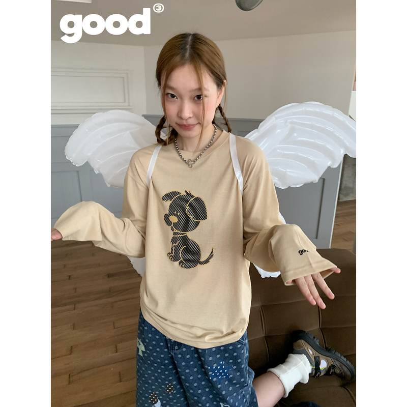 Meihaostore'Puppies Are Good at Waiting' Cappuccino Polka Dot Puppy Long-Sleeved T-Shirt Meihaostore'Puppies Are Good at Waiting' Cappuccino Polka Dot Puppy Long-Sleeved T-Shirt