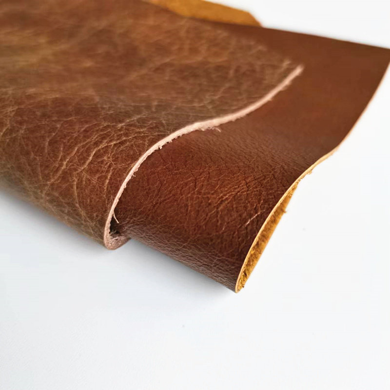 The first layer of cowhide leather leather red brown burst crack oil wax leather sofa leather bed head European seat leather retro furniture