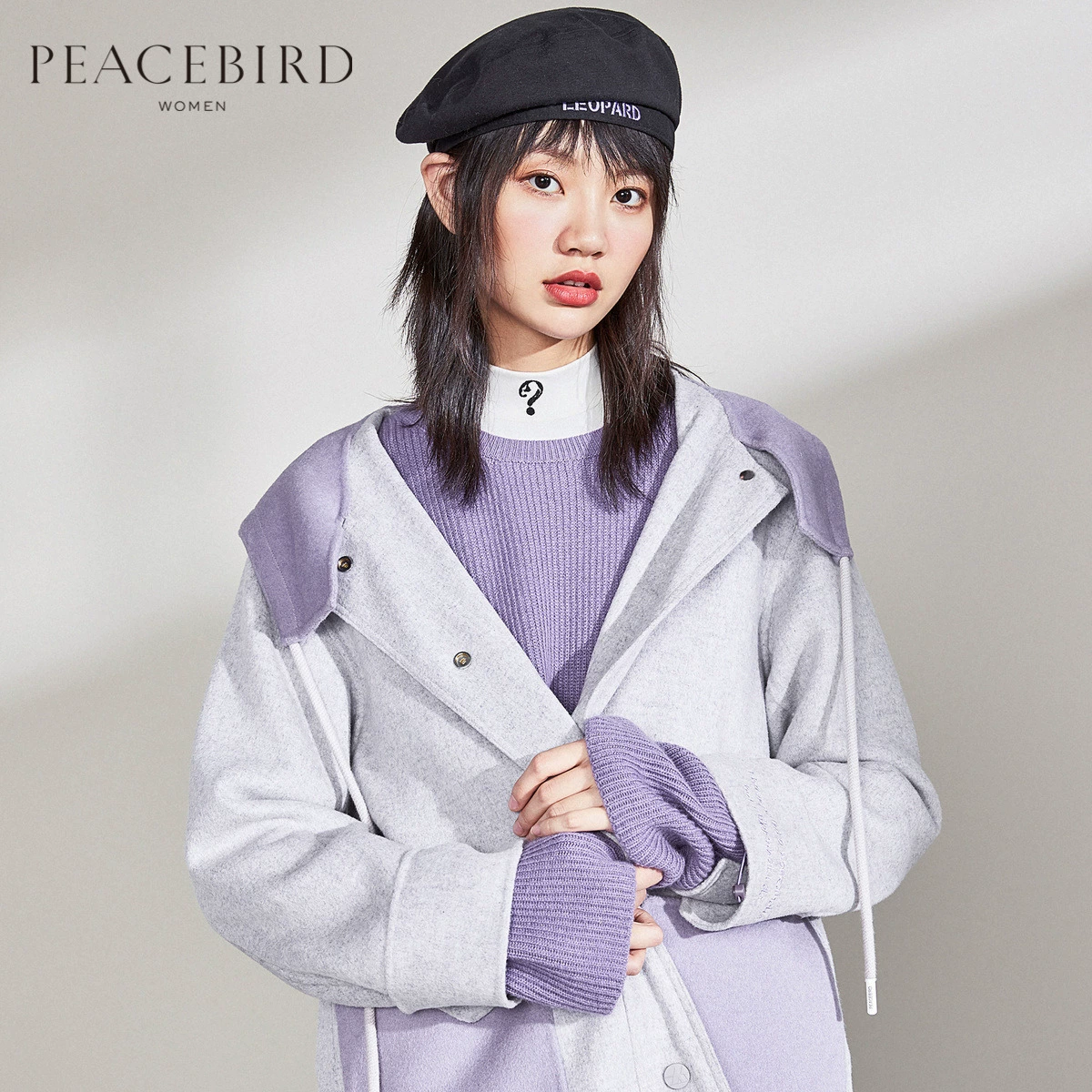 Áo khoác len hai mặt màu hòa bình của phụ nữ Peacebird Áo khoác len mùa thu và mùa đông giản dị - Áo khoác dài