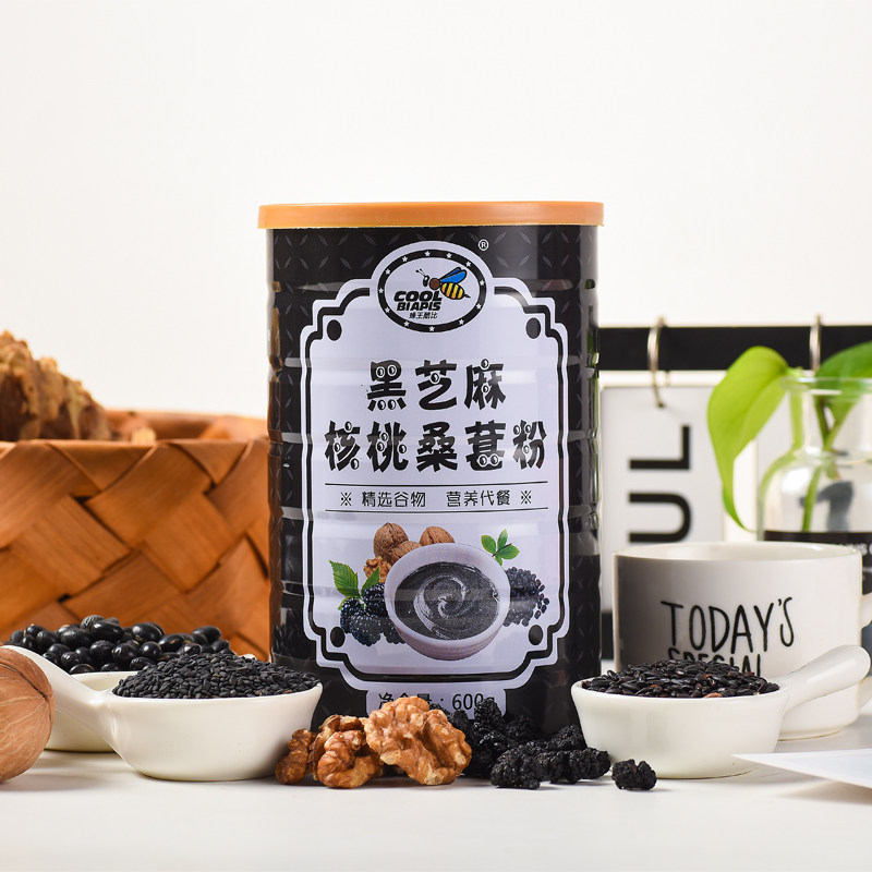 黑芝麻核桃黑豆桑葚粉黑芝麻糊熟即食饱腹代餐食品五谷杂粮粉600g