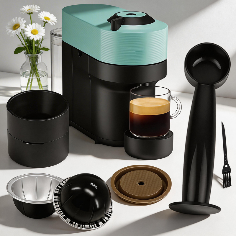 Reusable Aluminum Coffee Capsules Are Suitable for Nespresso Vertuo LAOSHU Coffee Equipment with Powder Filling and Distribution