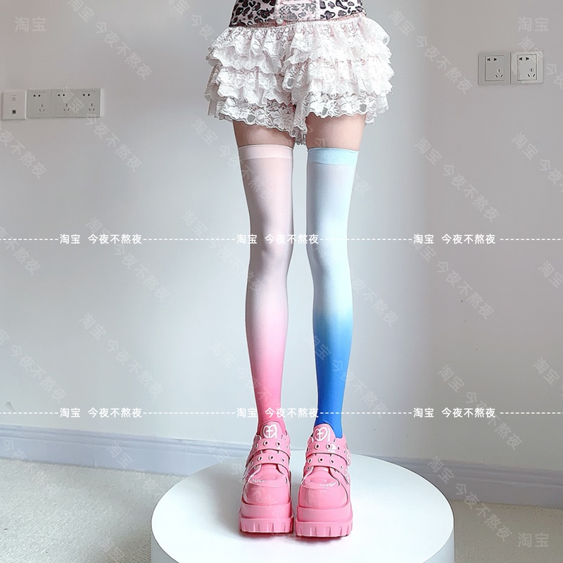 Don'T Stay up Late Tonight, Y2K Subculture Gradient Stockings for Women, Millennial Hot Girl Style, Personalized Velvet Over-The-Knee Socks