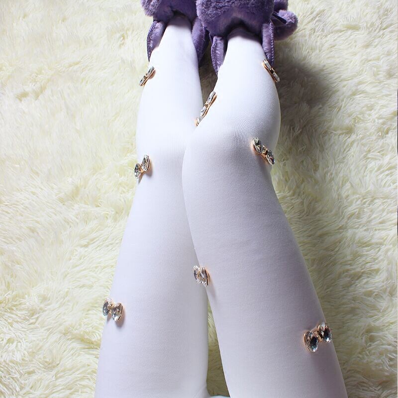 Winter velvet thickened handmade bow diamond tights Luxury flash diamond stepping socks Velvet white socks