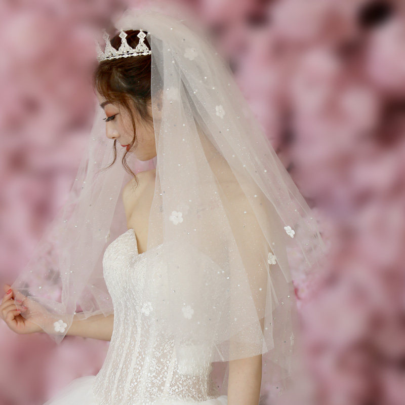 Bride Short Shallow Champagne Fluffy Head Yarn Supersenssen Ensemble Red Photo Prop Wedding leader Veil Hair Accessories