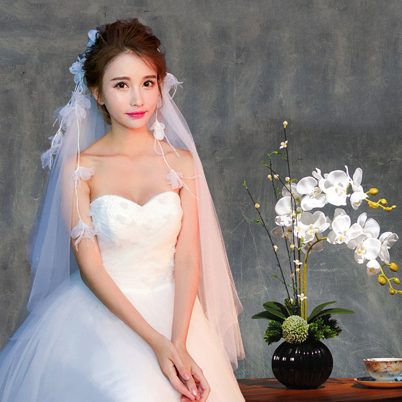 Bride Wedding Head Korean Pearl Short Short White New Wedding Dresses Photo Version