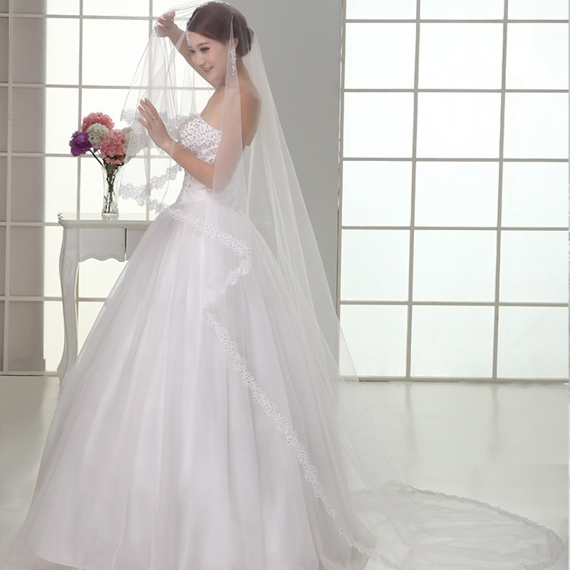 New bridal veil Wedding accessories Sequin lace veil Single-layer cover-up bridal wedding veil